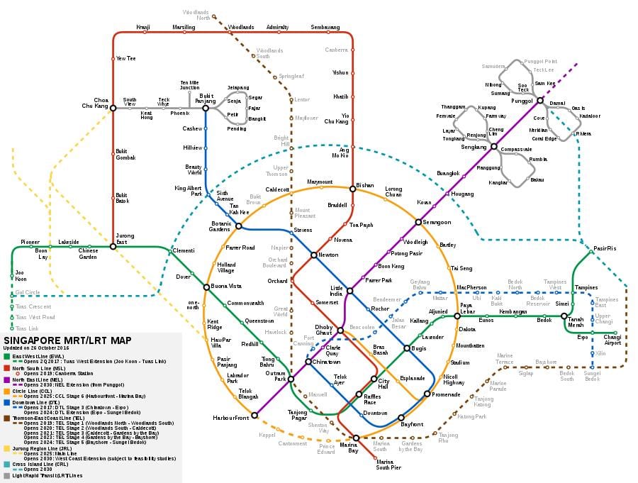 Singapour système mrt la carte