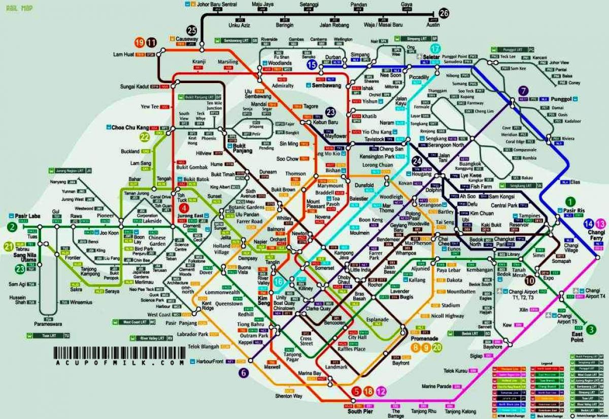 le mrt la carte de l'itinéraire Singapour