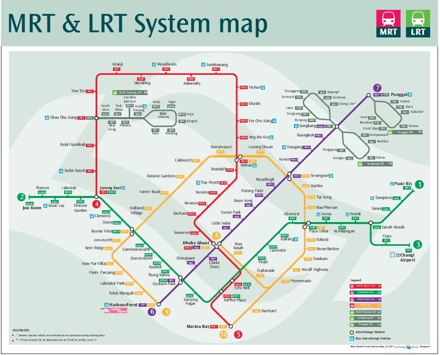 lrt la carte de l'itinéraire Singapour